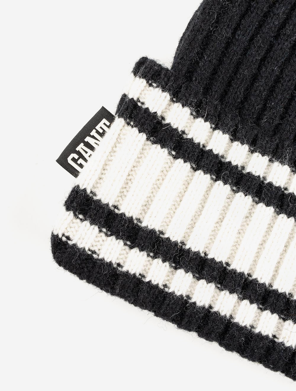 Striped Wool Collegiate Beanie-Ebony Black
