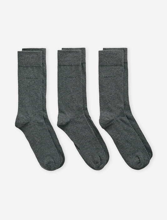 GANT Soft Cotton Socks 3 Pack Charcoal Melange