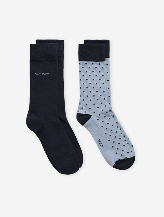 GANT Dot and Solid Socks 2 Pack Dove Blue