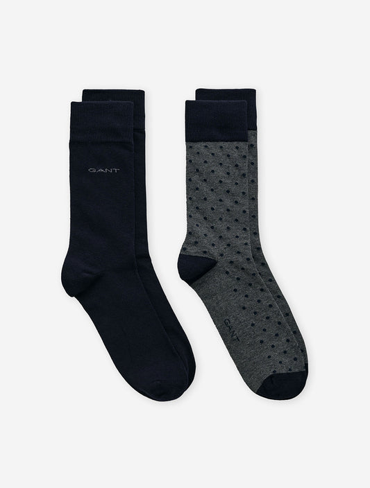 GANT Dot and Solid Socks 2 Pack Charcoal Melange