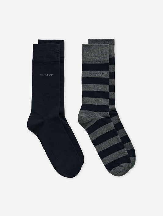GANT Barstripe and Solid Socks 2 Pack Charcoal Melange