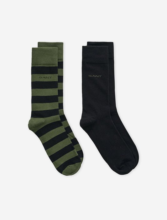 GANT Barstripe and Solid Socks 2 Pack Pine Green