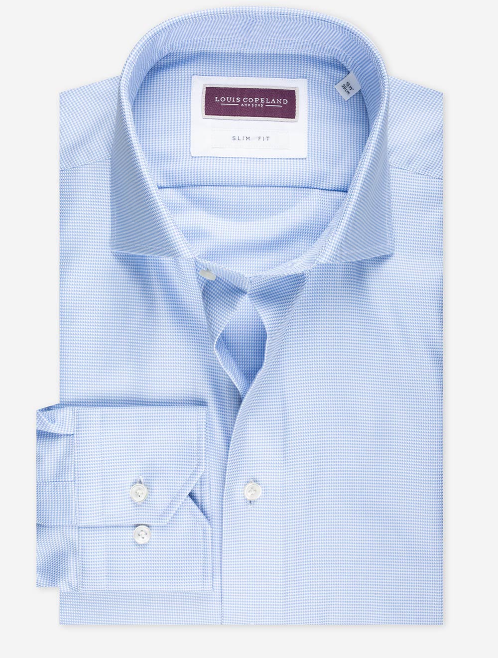 Louis Copeland Slim Fit Puppytooth Single Cuff Blue MI