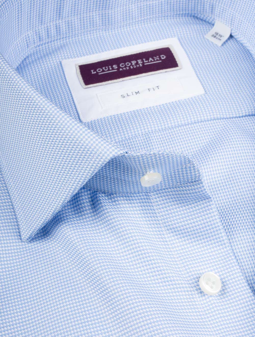 Louis Copeland Slim Fit Puppytooth Single Cuff Blue AI2