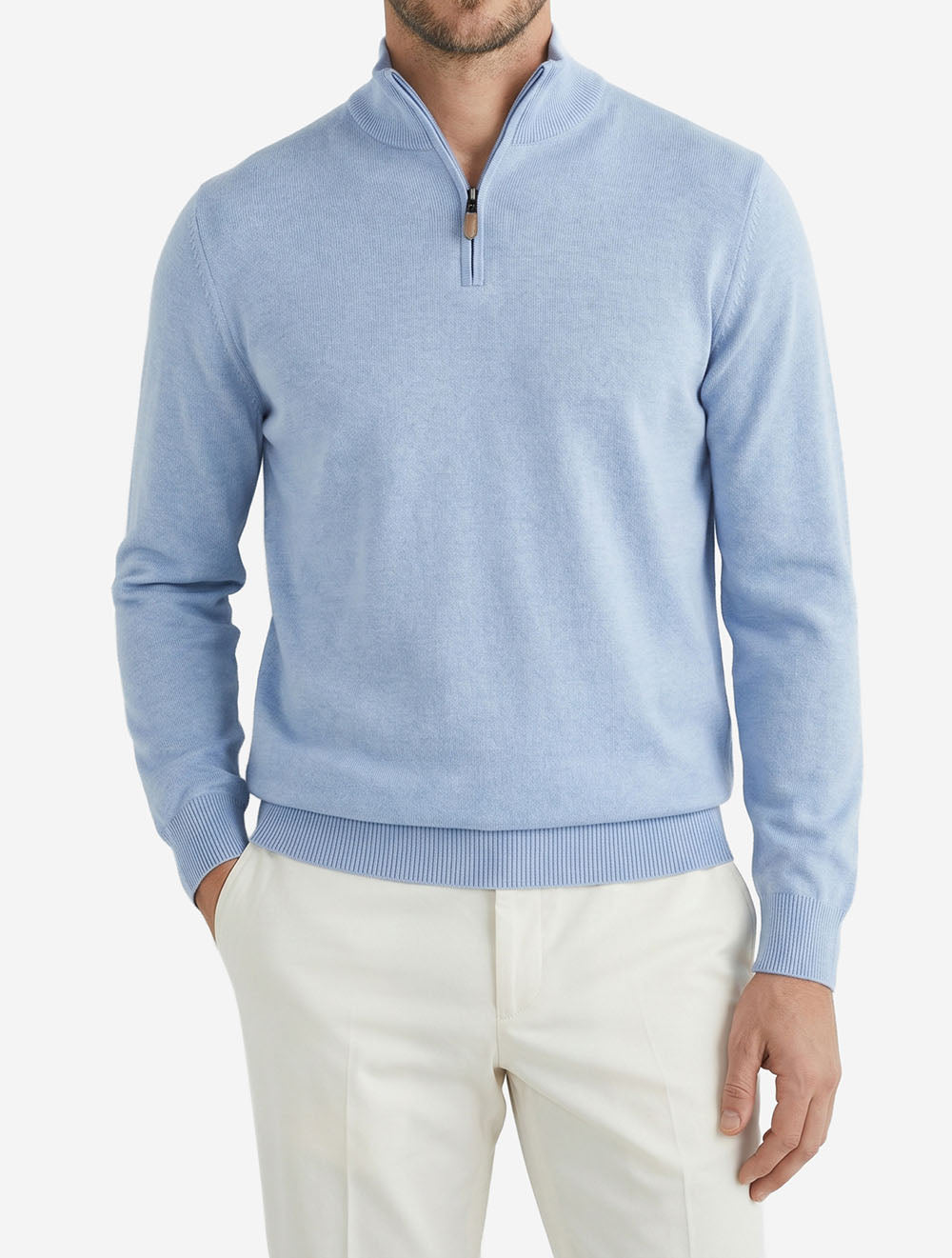 Merino Wool Half-Zip Sweater Light Blue