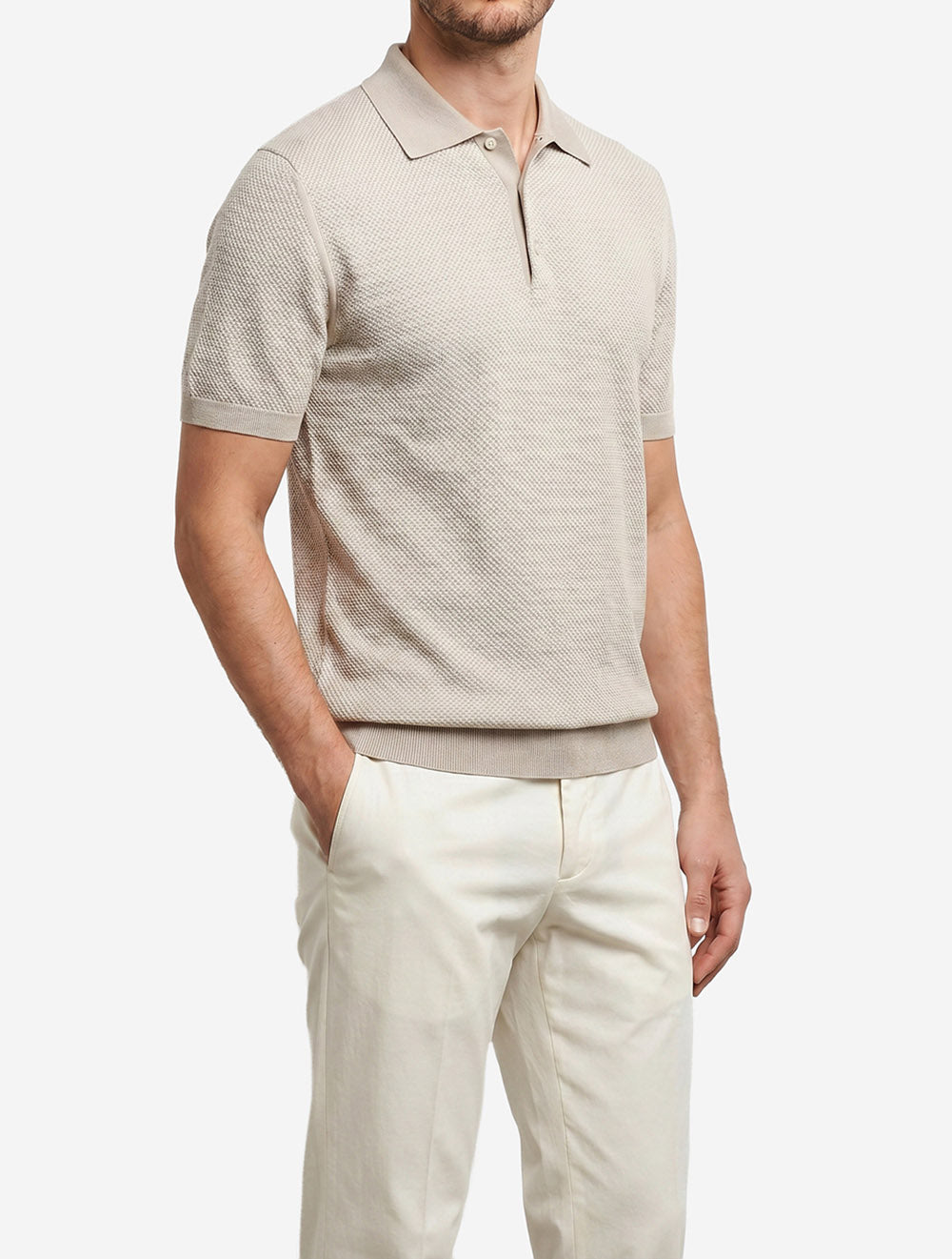 Canali Waffle Pattern Polo Shirt-Beige
