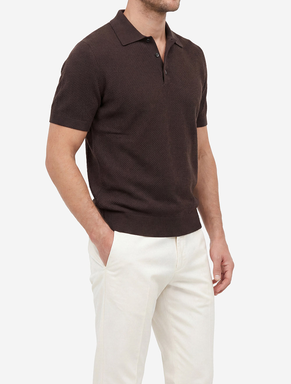 Waffle Pattern Polo Shirt Brown