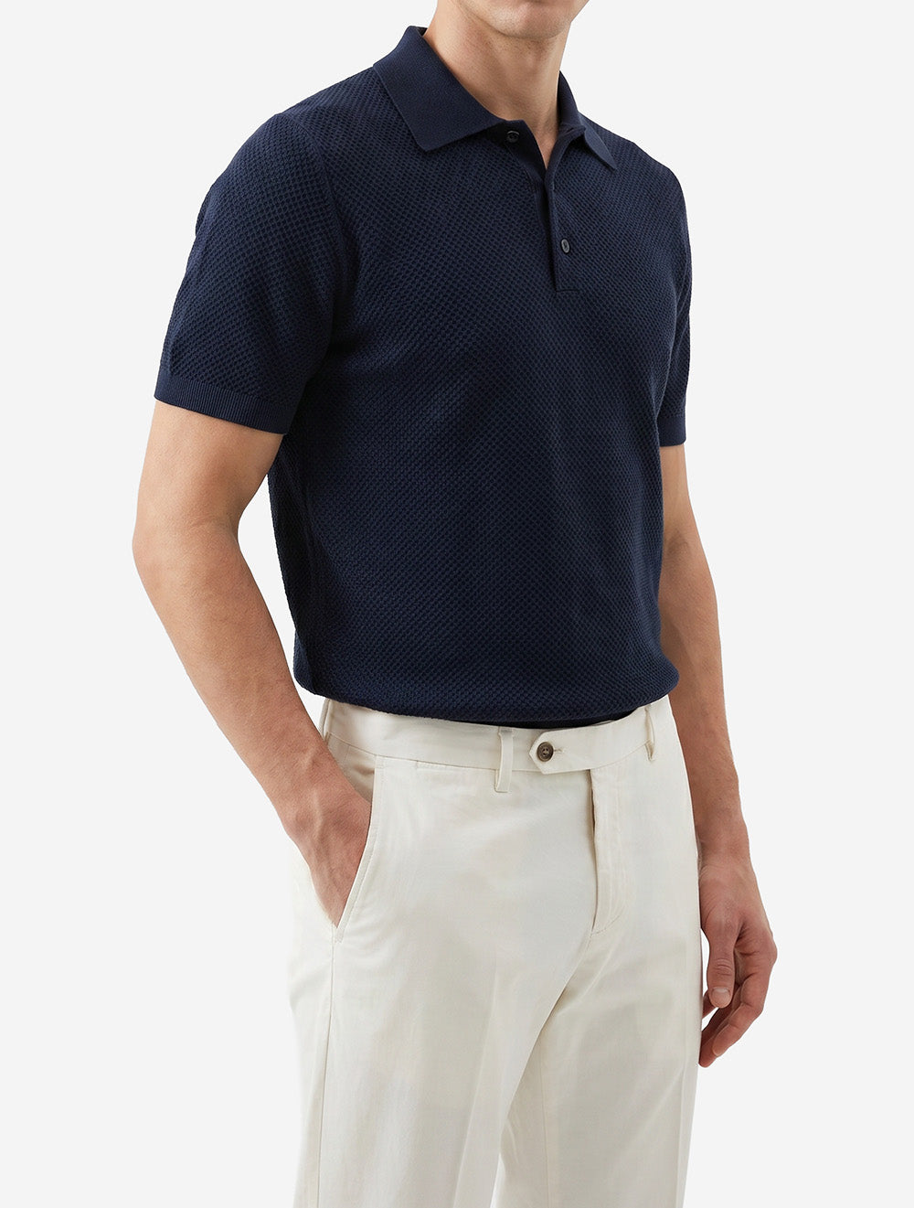 Canali Waffle Pattern Polo Shirt-Navy