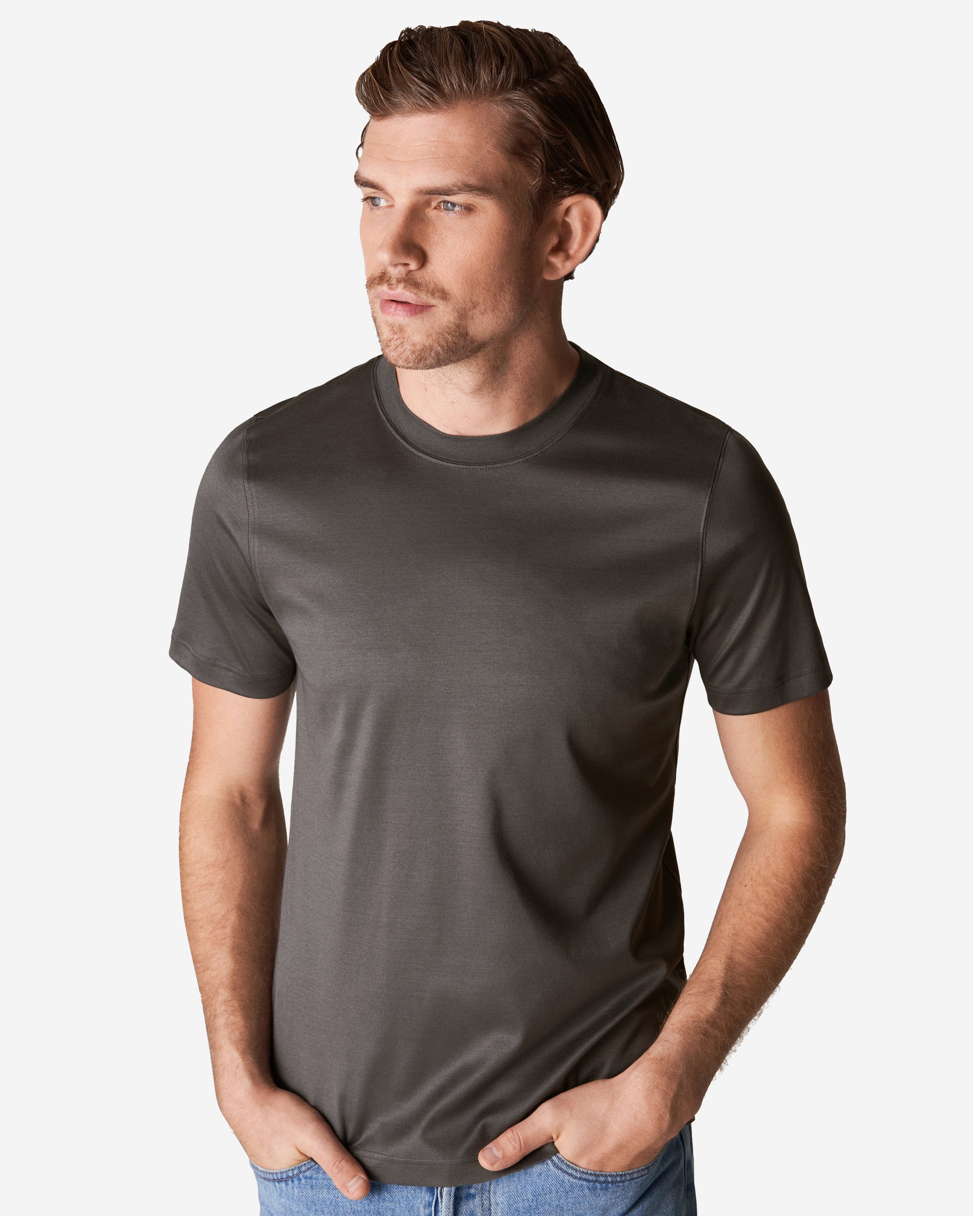 T-shirt gris à col rond Filo di Scozia
