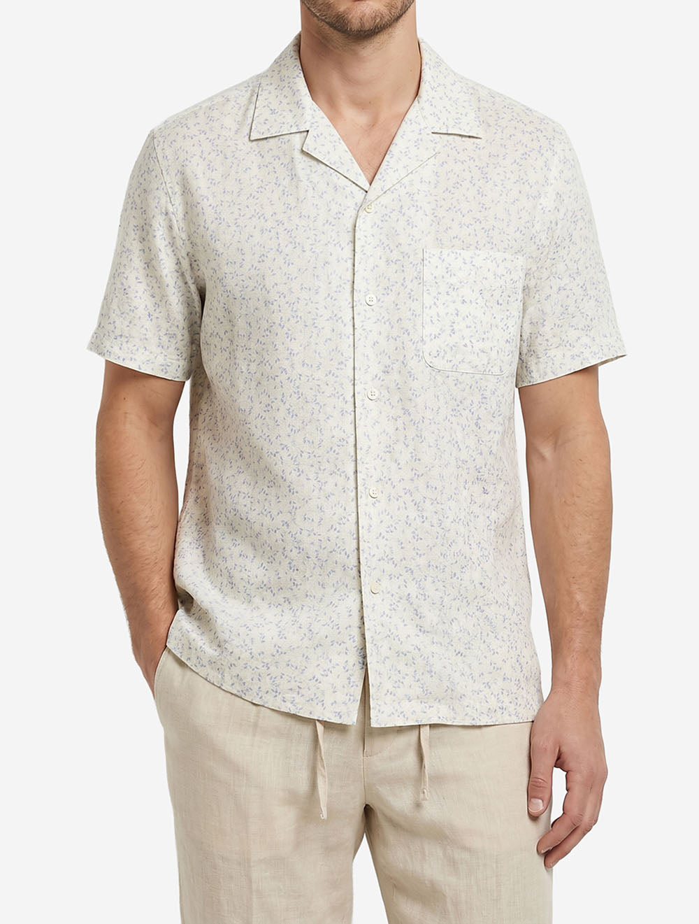 Leaf Print Casual Short Sleeve Shirt White
