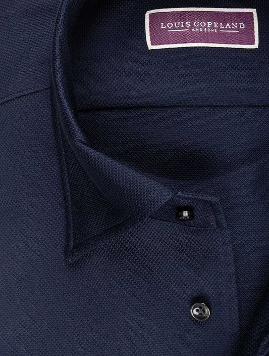 LOUIS COPELAND Pique Single Cuff Shirt Navy