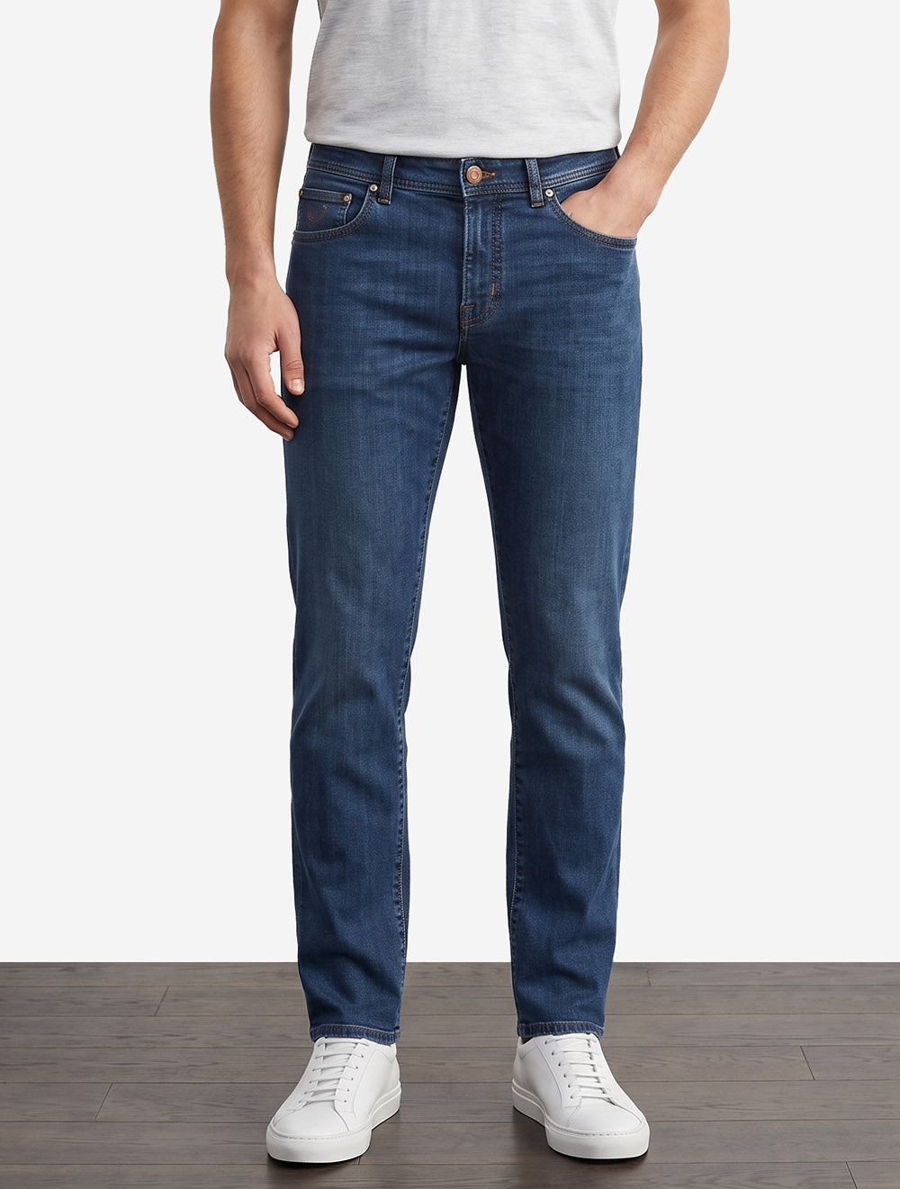 Nick Slim Fit Leather Badge Jean Blue