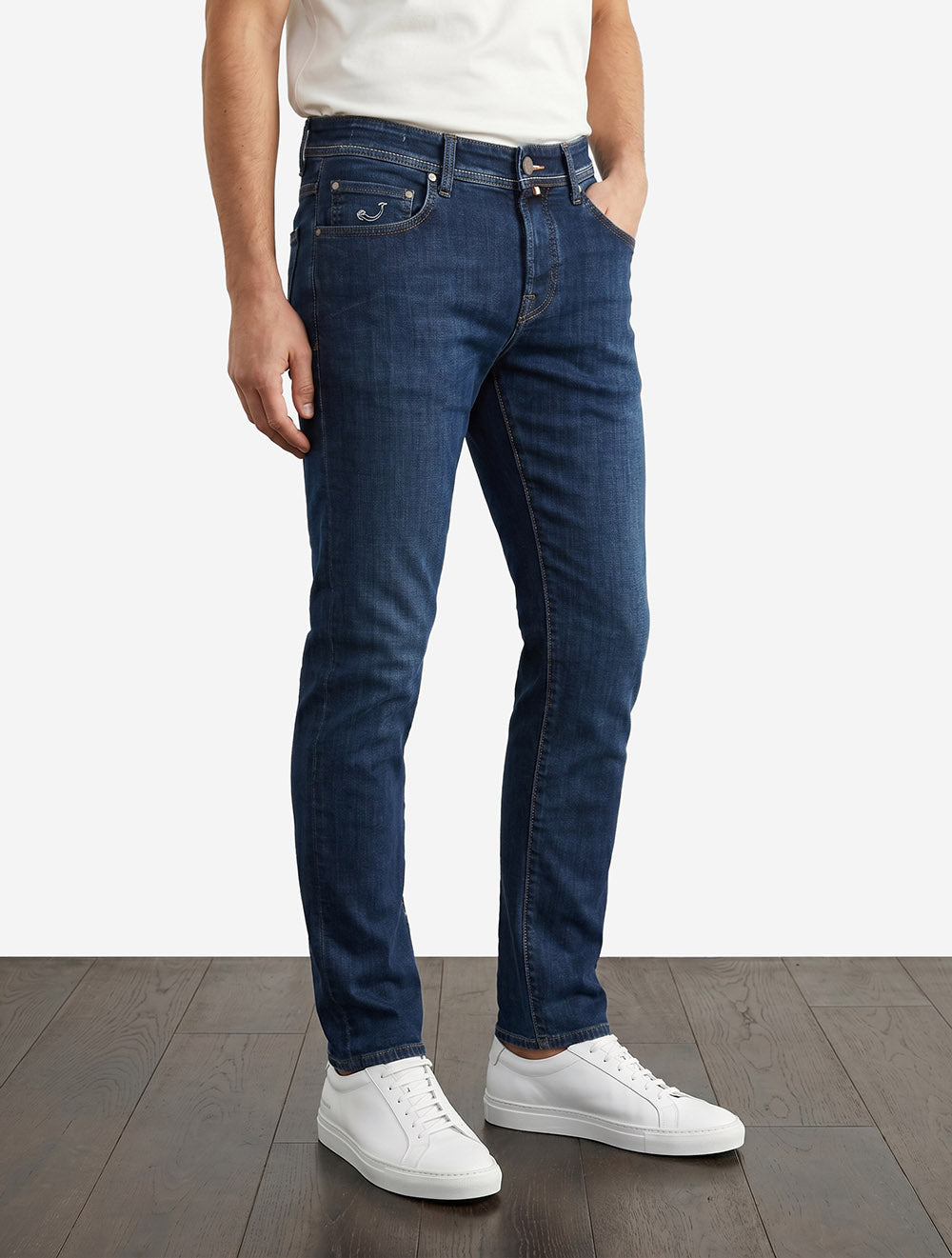 Nick Slim Fit Jeans Denim Striped Badge Blue
