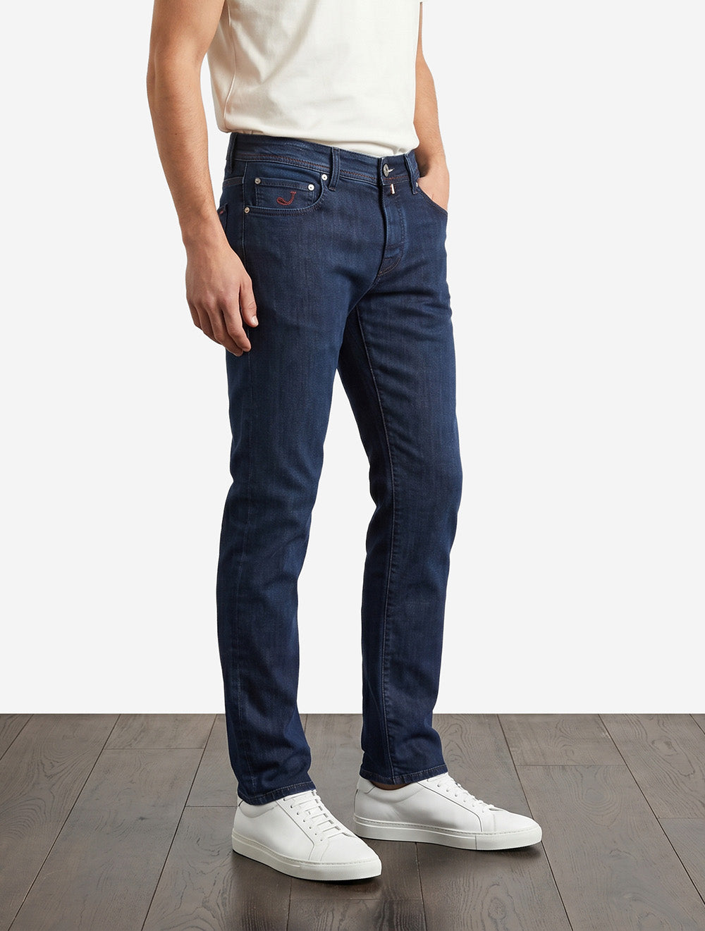 Jean Nick Slim Fit à rayures et badge bleu marine