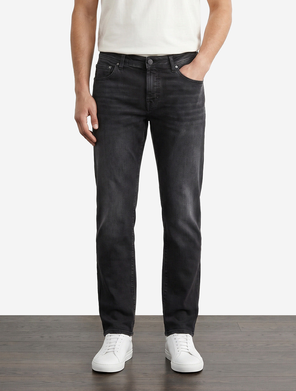 Nick Slim Fit Denim Black Leather Badge Jeans Black