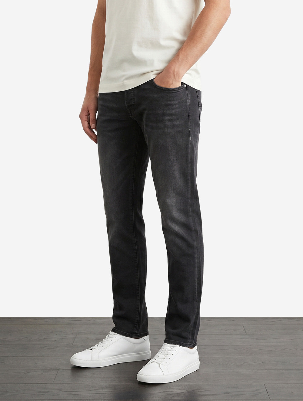 Nick Slim Fit Denim Black Leather Badge Jeans Black