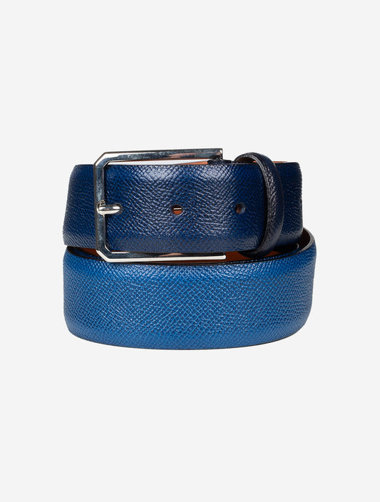 SANTONI Tumbled Calf Leather Belt Blue