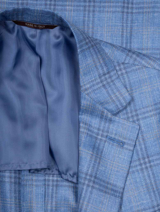 Wool Silk And Linen Check Jacket Muted Blue