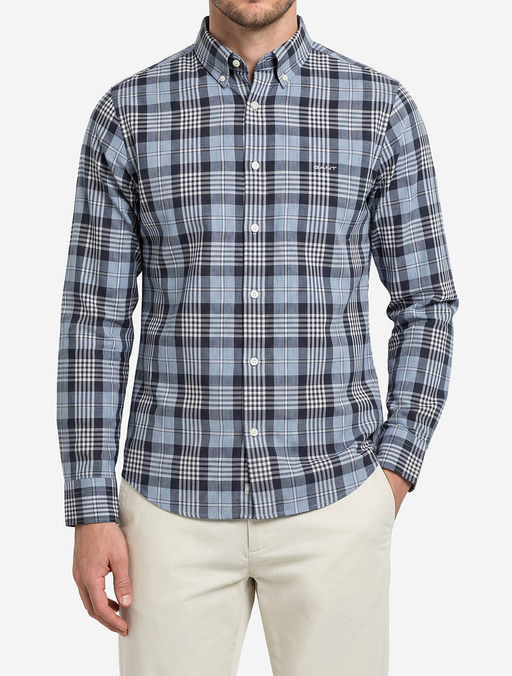3262006A26 REG POPLIN MELANGE CHECK SHIRT — 2 fashn-export-1787304049999.jpeg