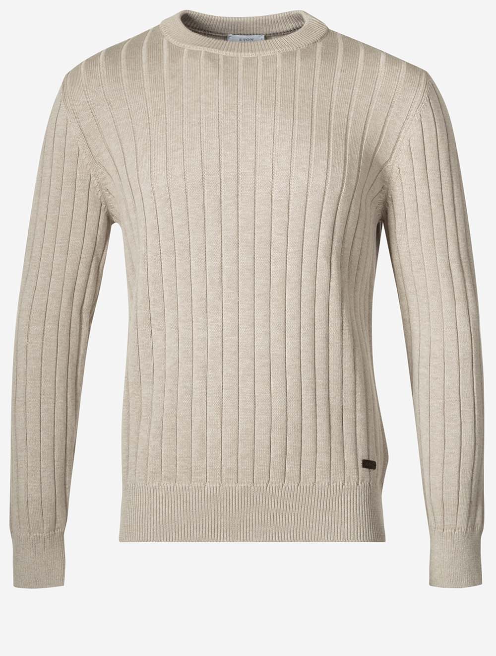 100014390 BEIGE 33 E299 ETON Structure Knit Crewneck — 7S8A3954.jpg