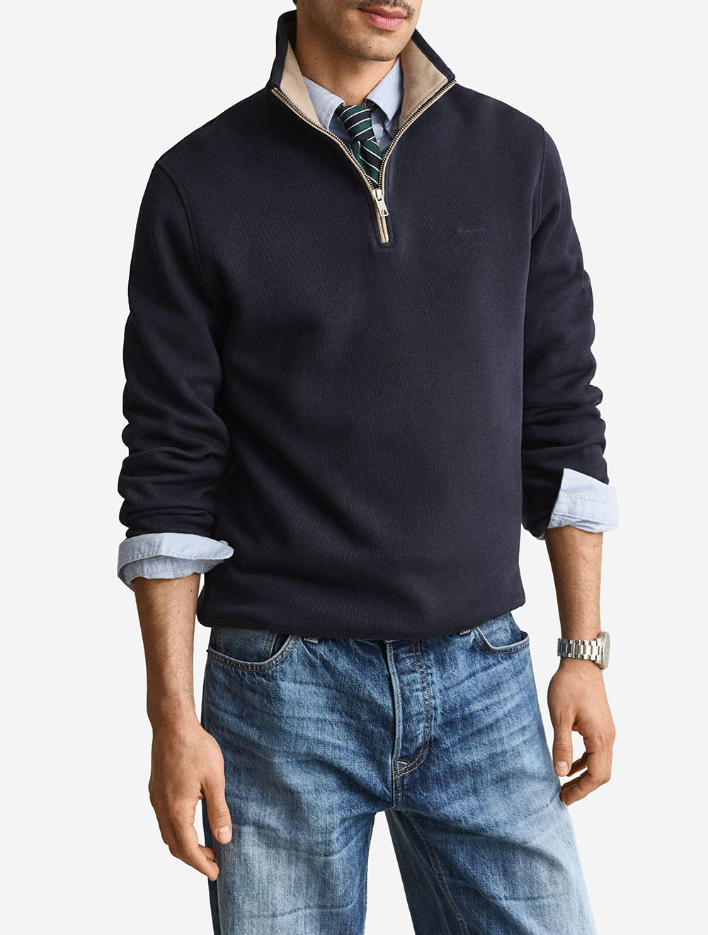 2067160A26 BLUE 433 E150 SACKER RIB HALF ZIP — 2 2067160-433-model-fv-1.jpeg