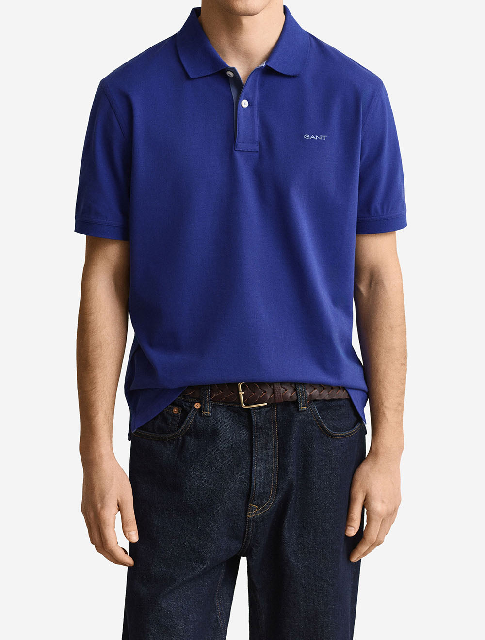 2062026A26 BLUE 435 E110 CONTRAST POLO SHIRT — 2 2062026-435-model-fv-1.jpeg
