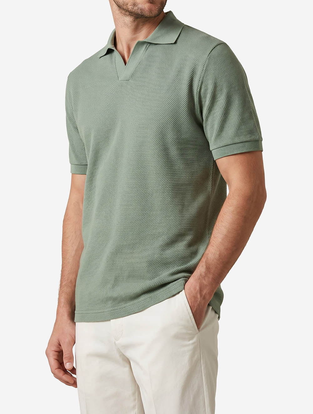100014580 GREEN 65 E209 ETON Open Collar ss Knit Polo — 100014580 GREEN 65 E209 ETON Open Collar ss Knit Polo model.jpg
