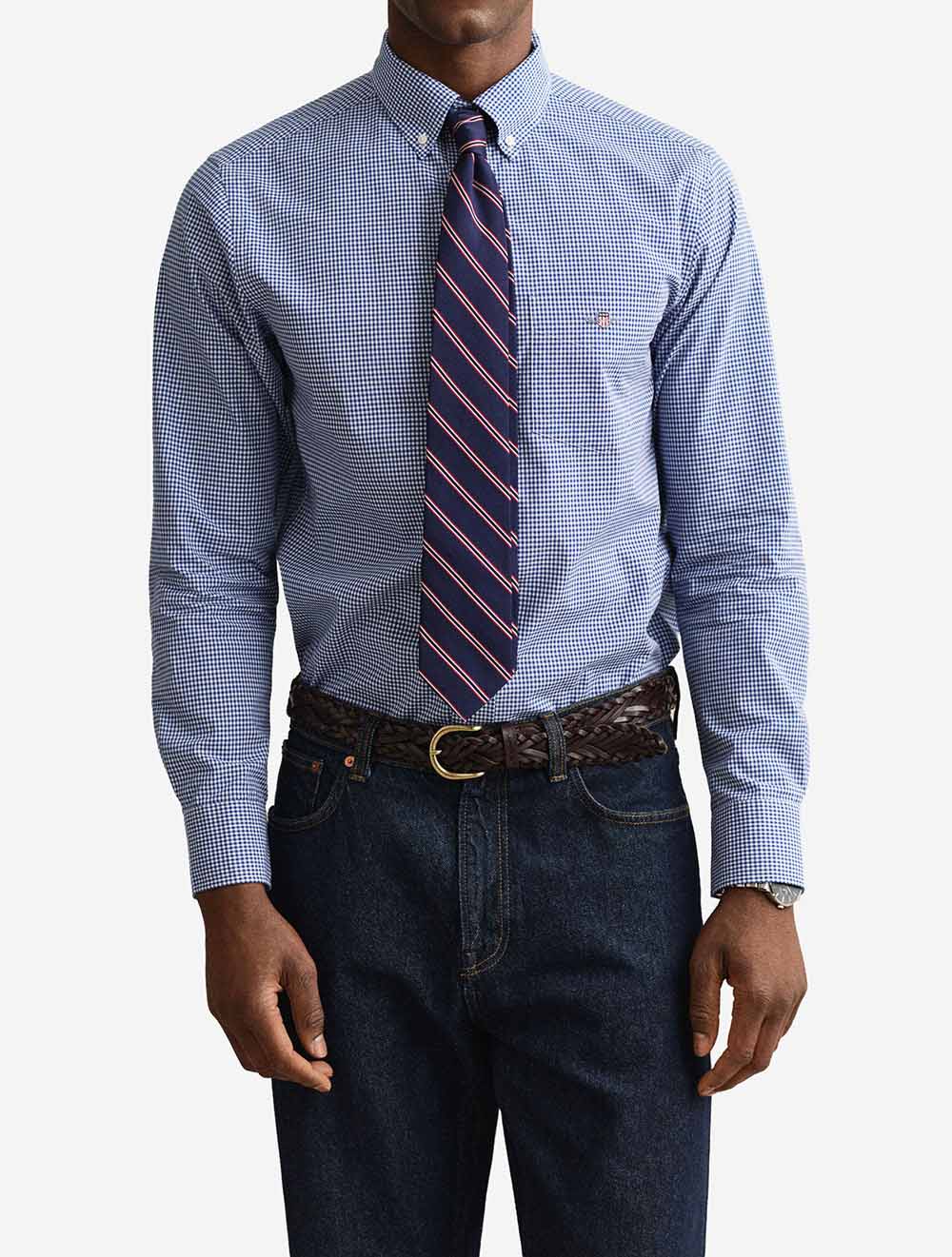 3000150A26 BLUE:436 E110 GANT REG CLASSIC POPLIN GINGHAM SHIRT — imgi_277_time__1765378027__202601-3000150-436-model-fv-1.jpg