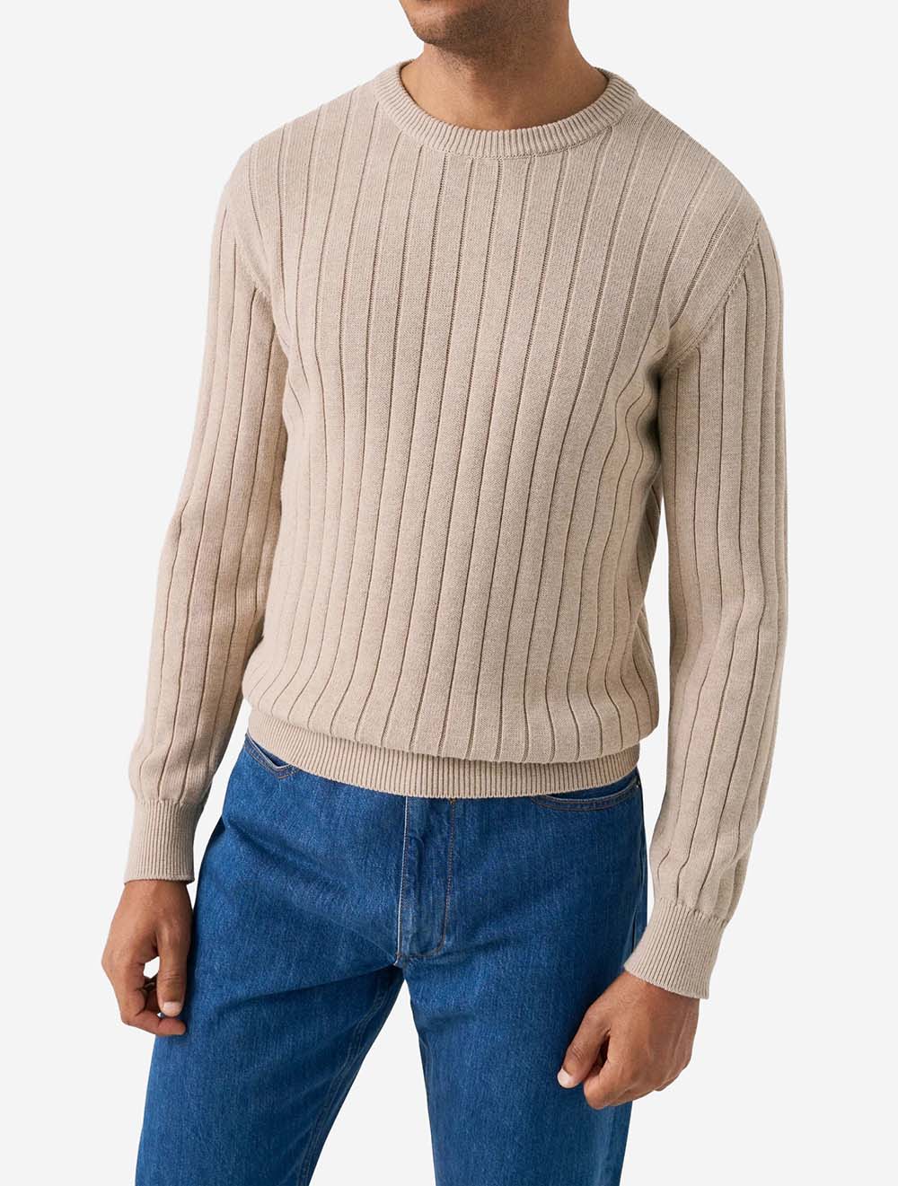 100014390 BEIGE 33 E299 ETON Structure Knit Crewneck — 100014390 BEIGE 33 E299 ETON Structure Knit Crewneck model.jpg