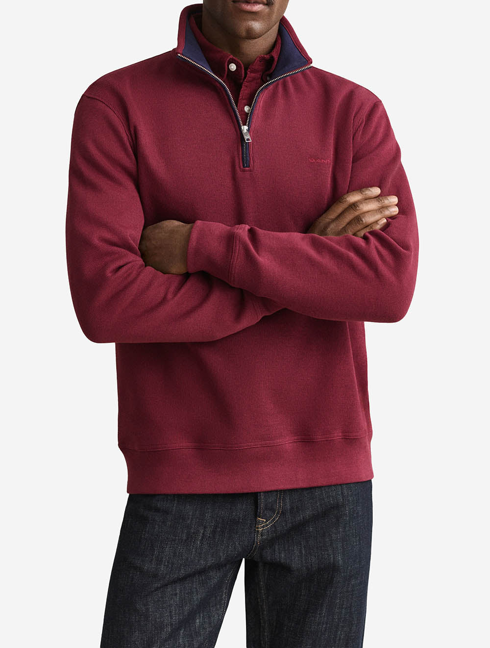2067160A26 WINE 676 E150 SACKER RIB HALF ZIP — 2 2067160-676-model-fv-1.jpeg