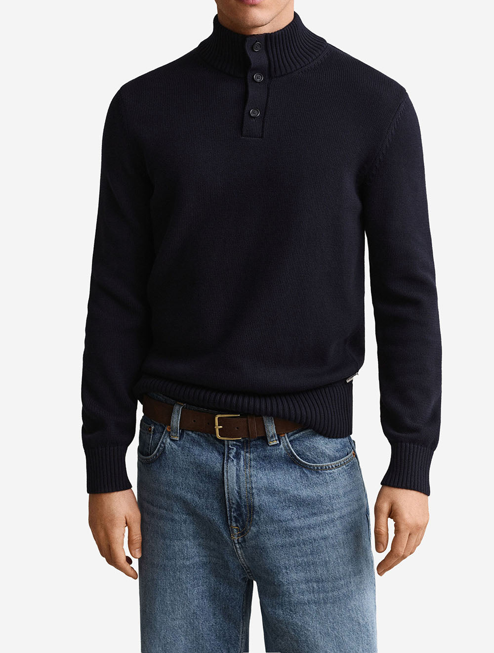 8030305A26 BLUE 433 E190 SUPIMA COTTON HALF BUTTONED NEC — 3 8030305-433-model-fv-1.jpeg