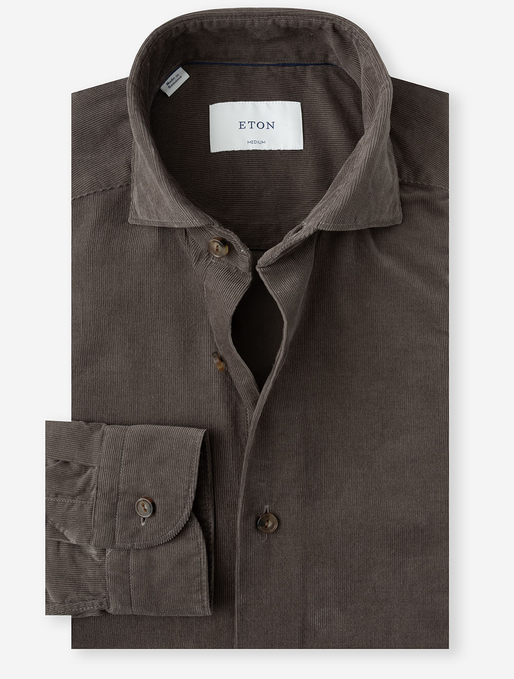100015464 BROWN:38 E230 ETON Solid Corduroy Shirt — image-01.jpg