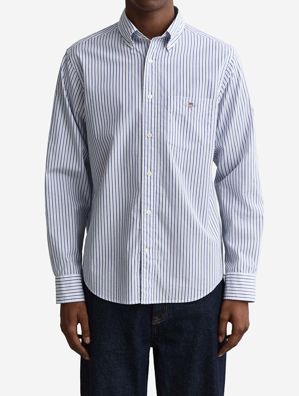 3262001A26 BLUE 457 E110 REG POPLIN STRIPE SHIRT — 2 3262001A26 BLUE 457.jpeg