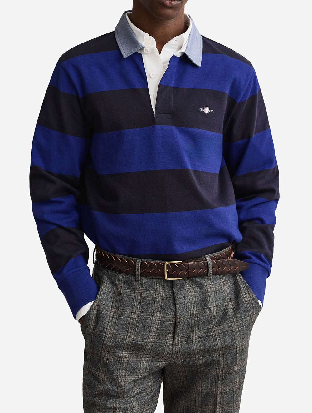 2004083A26 BLUE 435 E130 REG CHAMBRAY STRIPE HEAVY RUGGER — 2 2004083-435-model-fv-1.jpeg