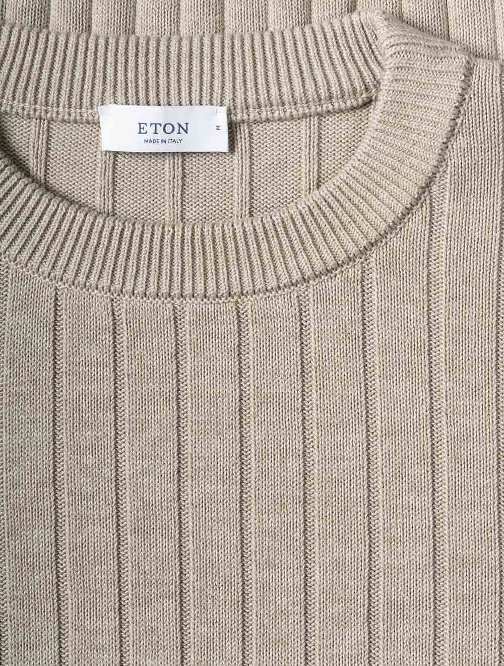100014390 BEIGE 33 E299 ETON Structure Knit Crewneck — 7S8A4027.jpg