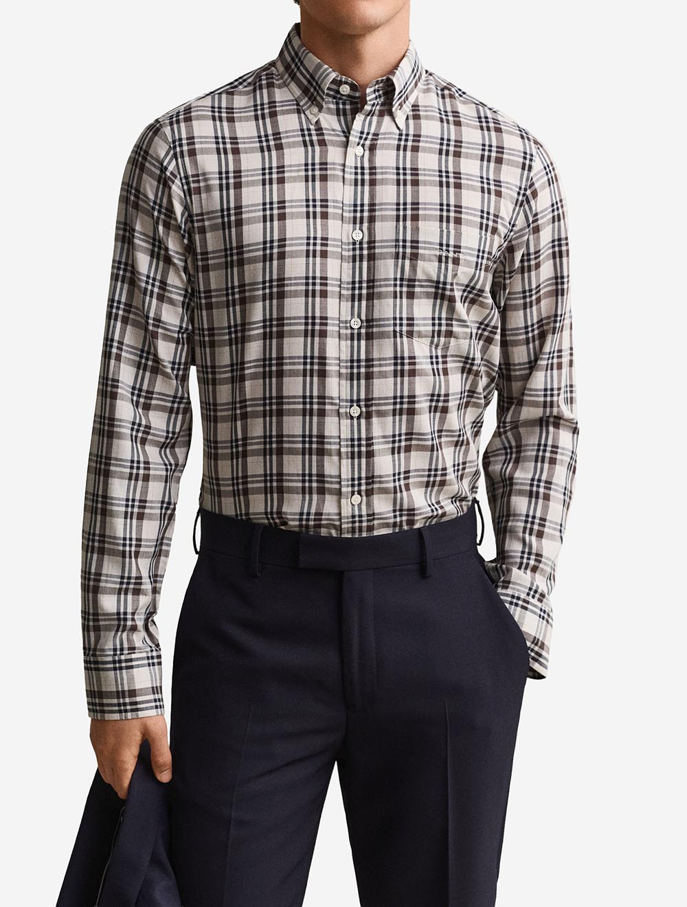 3262020A26 SAND 214 E140 REG TWILL CHECK SHIRT — 2 3262020A26 SAND 214.jpeg