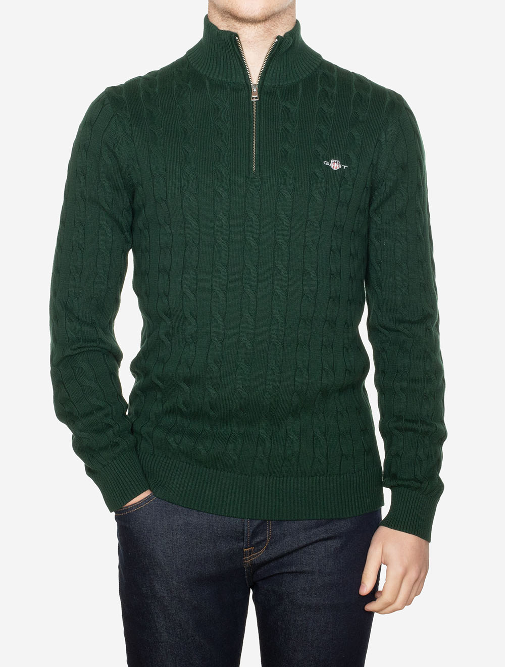 8050603A26 GREEN:374 E150 CABLE KNIT HALF ZIP SWEATER — 276A5779.jpg
