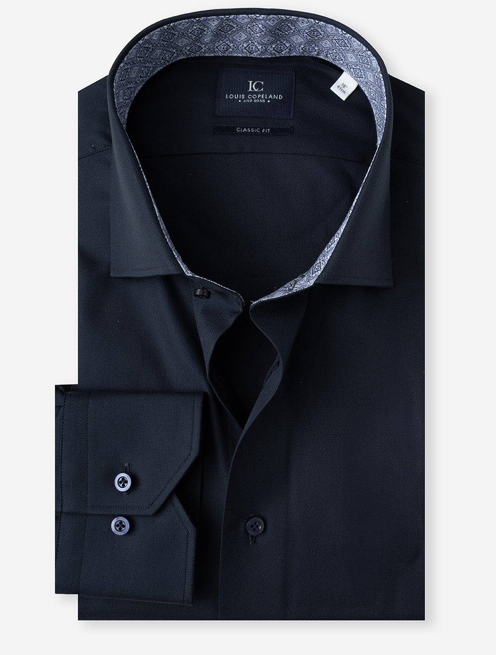 FLAINEGCF NAVY E219 LC Classic Plain Geo Inlay Shirt — image-01.jpg
