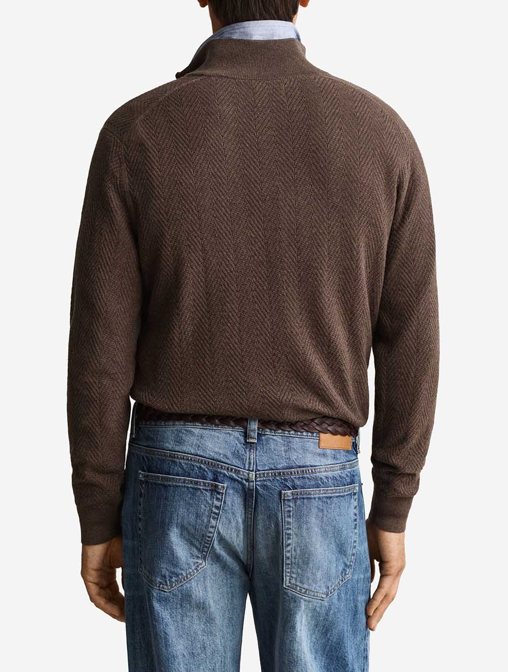 8050333A26 BROWN 281 E160 HERRINGBONE TEXTURE HALF ZIP — 3 8050333-281-model-bv-1.jpeg