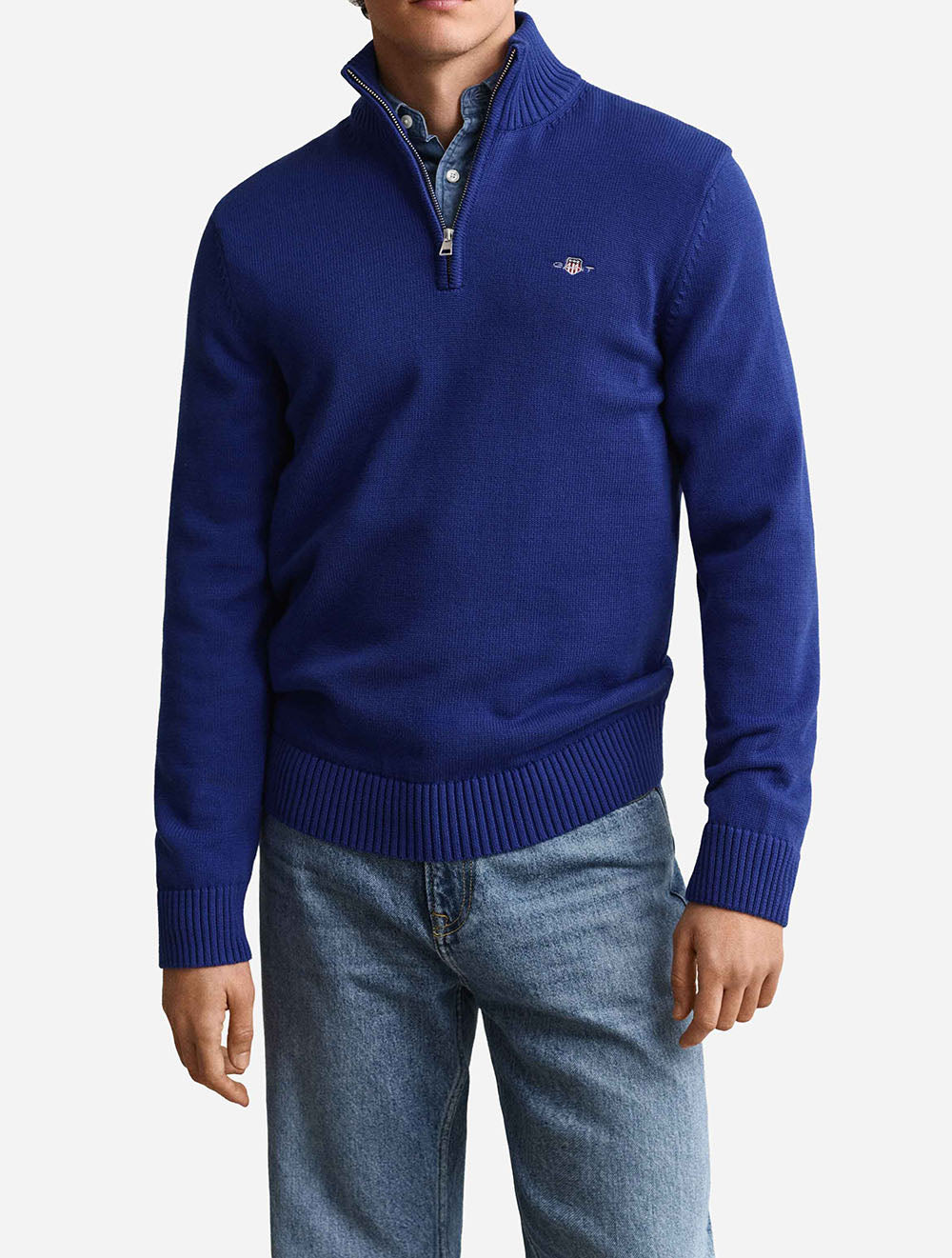 8030170A26 BLUE 435 E140 COTTON KNIT HALF ZIP SWEATER — 2 8030170A26 BLUE 435 E140 COTTON KNIT HALF ZIP SWEATER.jpg