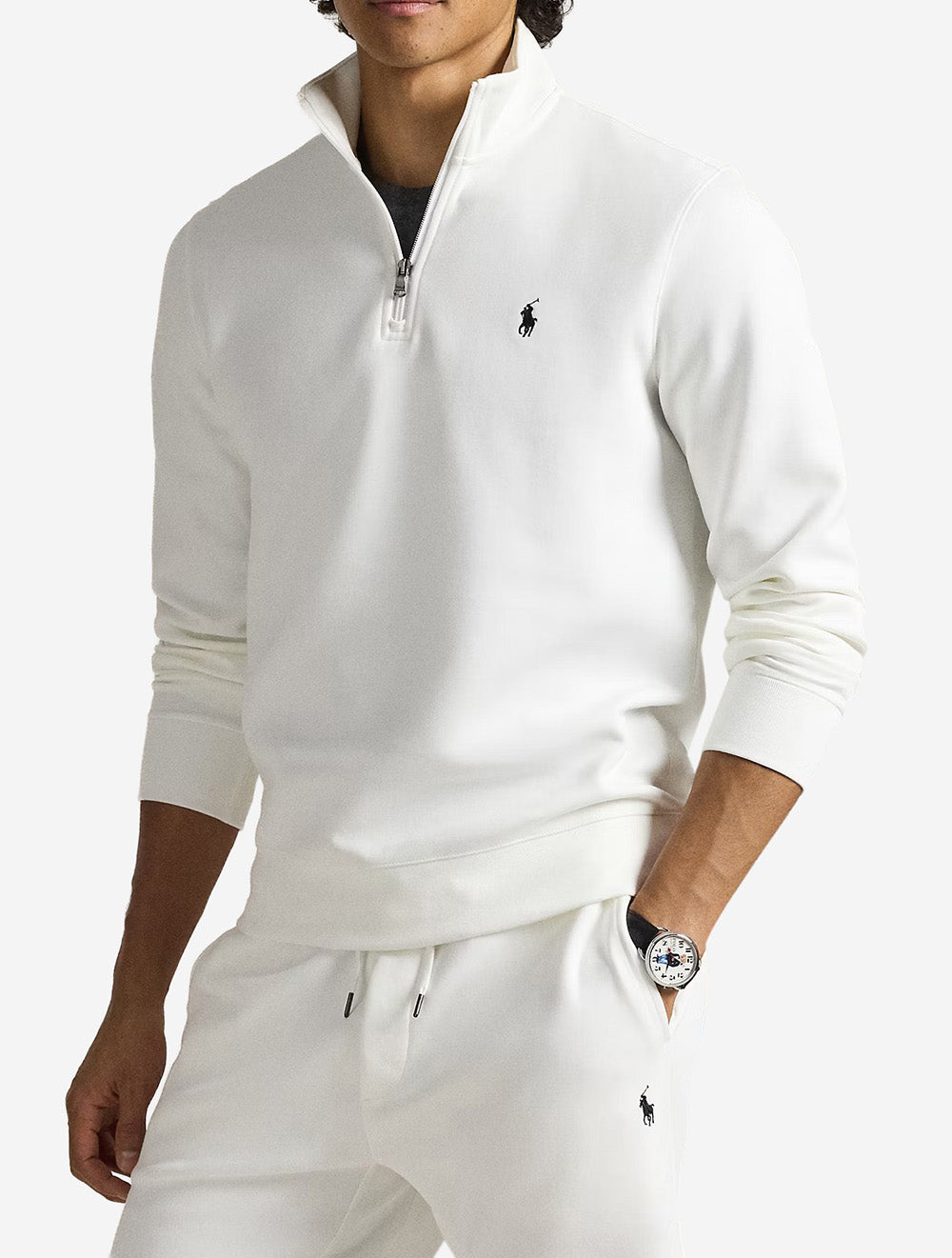 Double Knit Quarter Zip Pullover-White