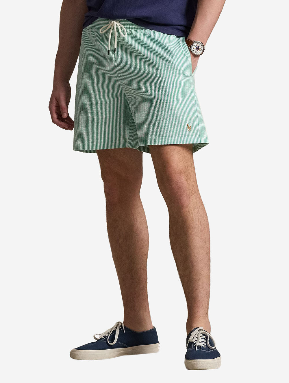 Striped Seersucker Swim Short Green