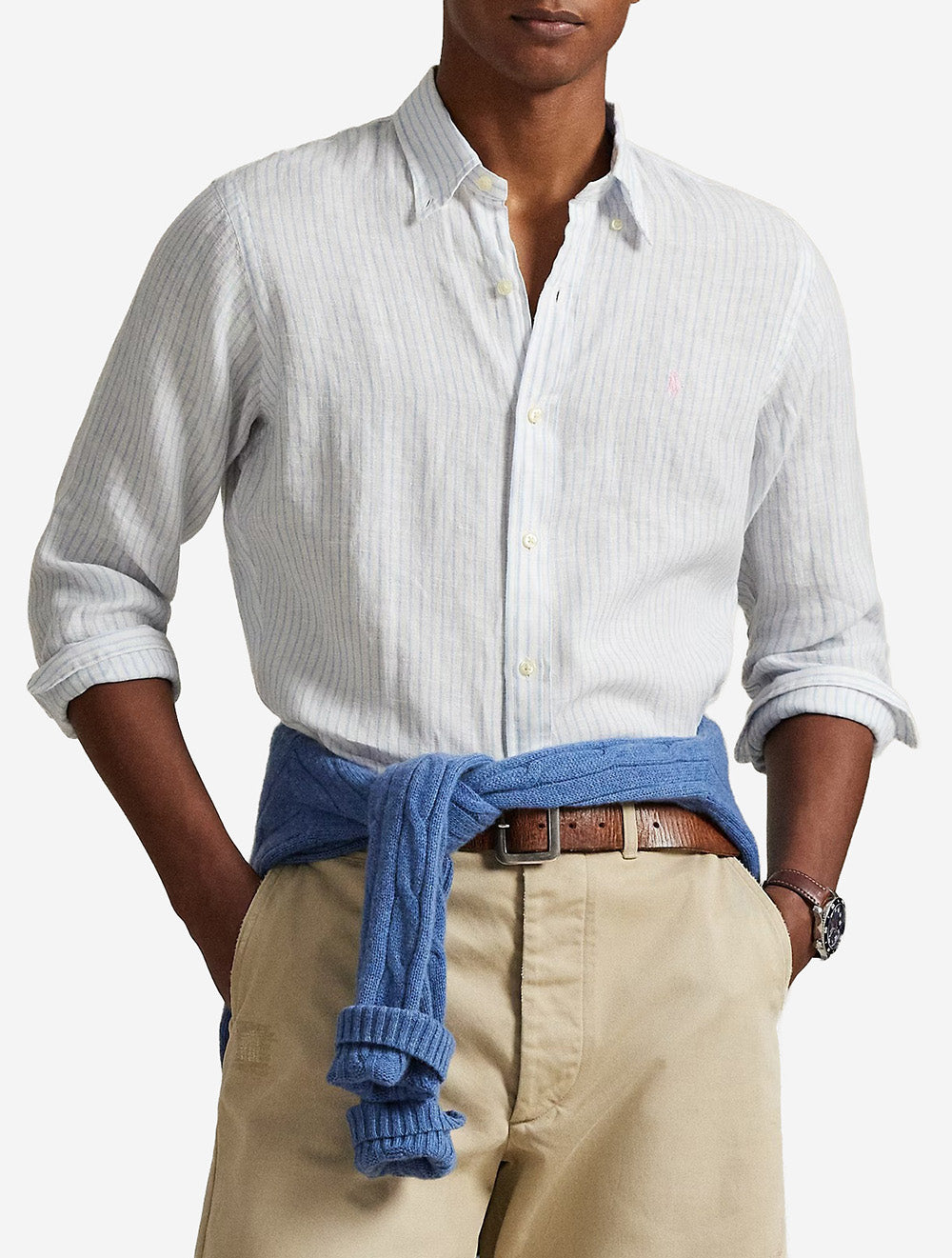 Custom Fit Striped Linen Shirt White