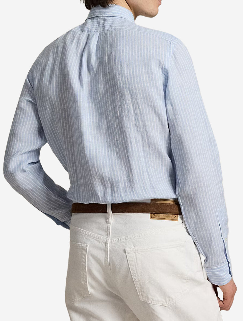 Custom Fit Striped Linen Shirt Blue