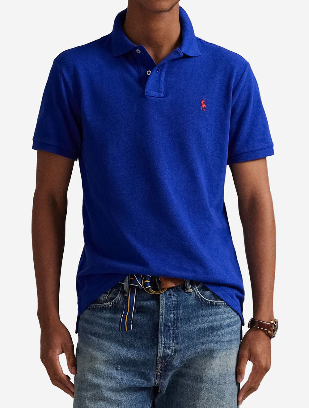 Basic Mesh Polo Shirt Blue