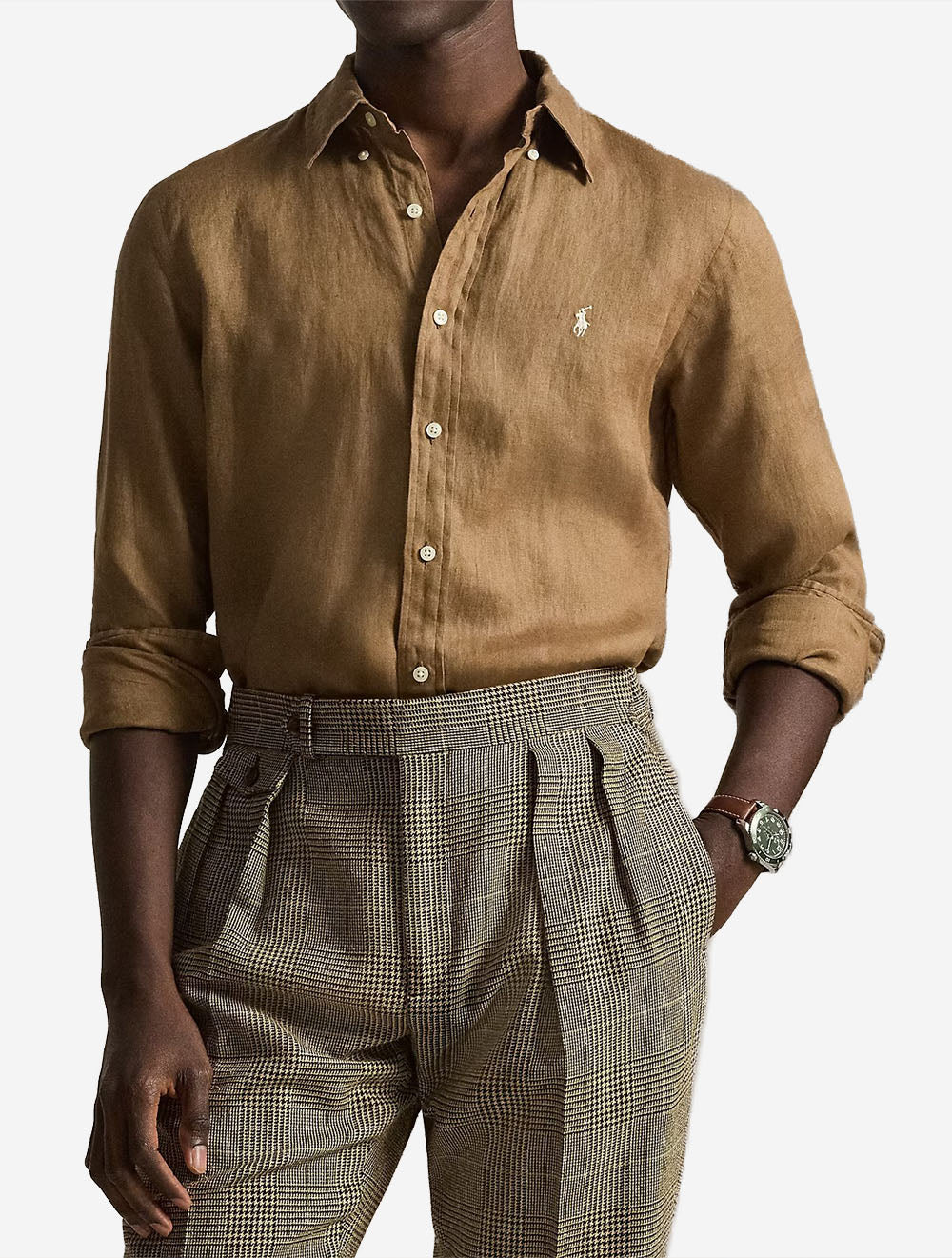 Custom Fit Linen Shirt Tan