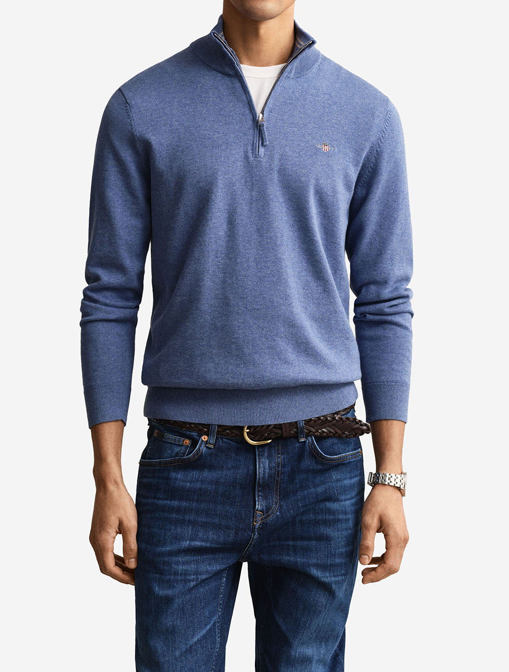 Classic Cotton Half Zip Denim Blue Melange