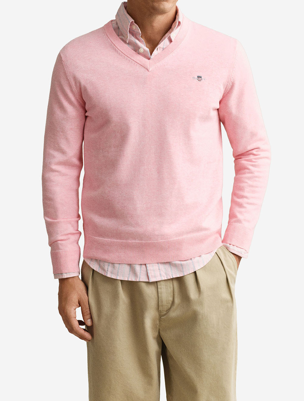 Classic Cotton V-Neck Knit California Pink Melange