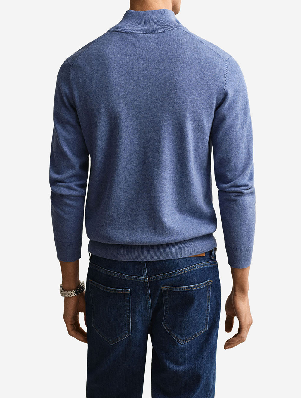 Classic Cotton Half Zip Denim Blue Melange