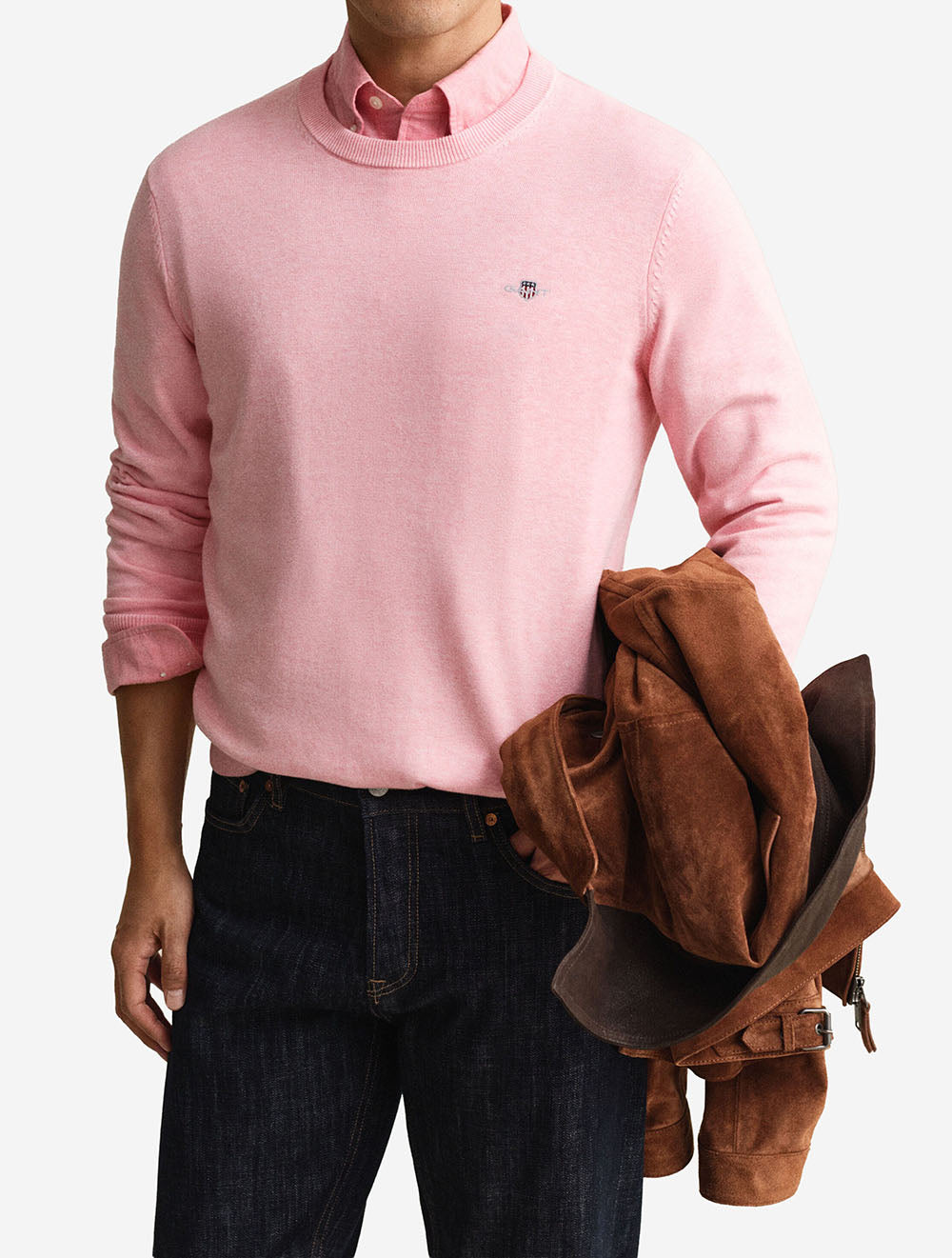 Classic Cotton Crew Neck Sweater California Pink Melange